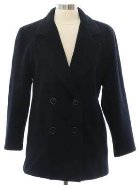 Vintage 90s Black Wool Pea Coat Double Breasted Women’s Medium Leslie Fay